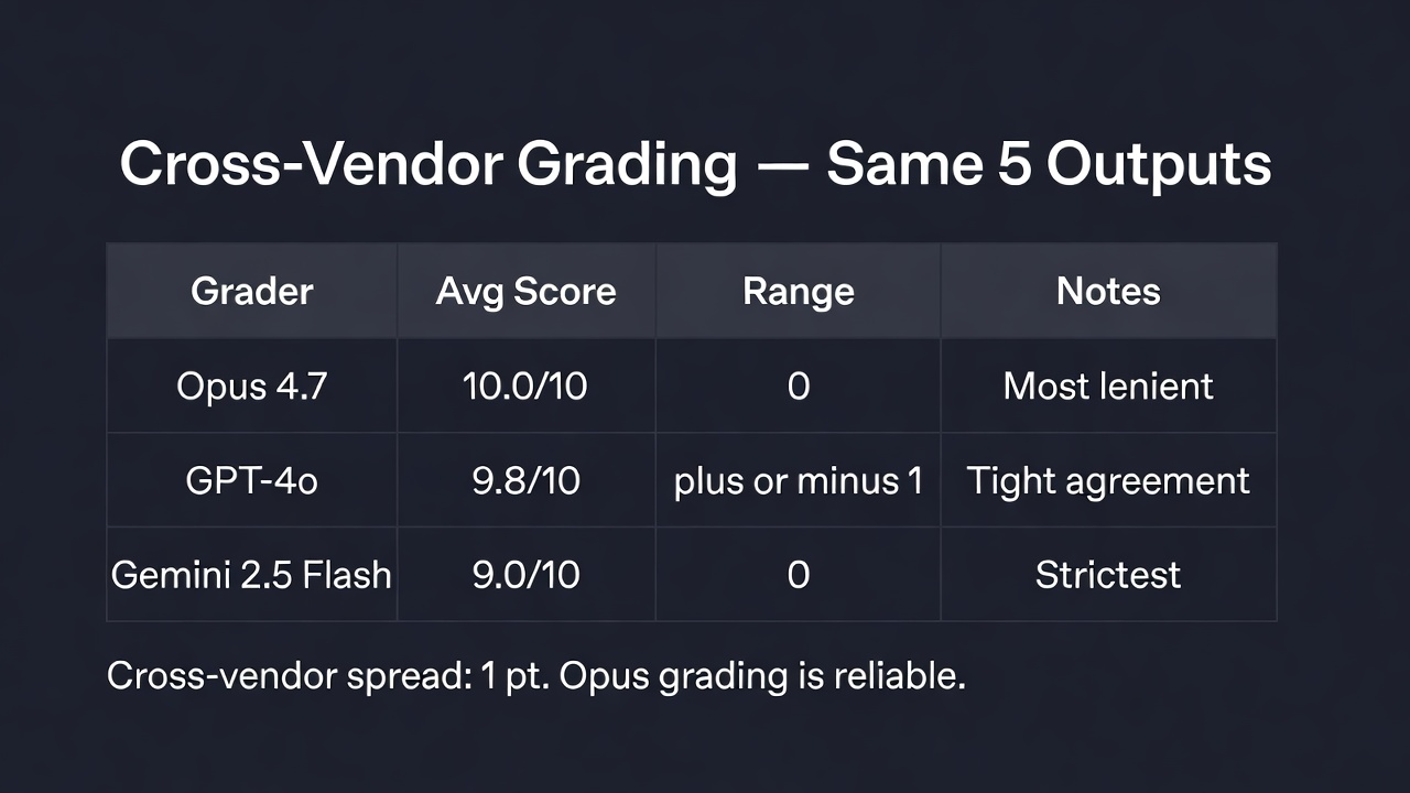Cross-Vendor Grading — Same 5 Outputs